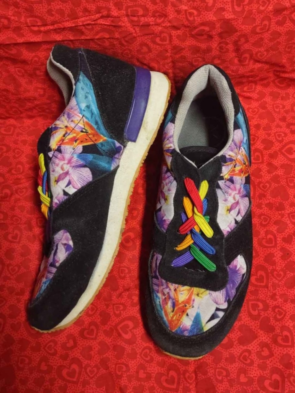 inkkas Black Floral Sneakers with Multicolor Elastic Laces